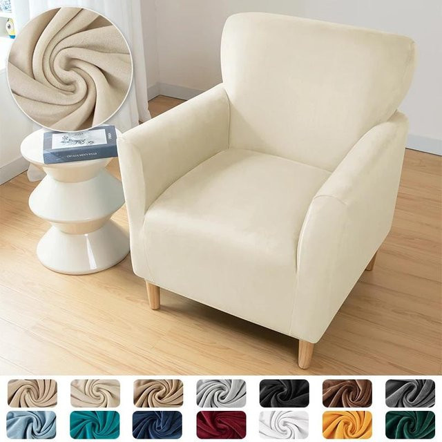 Elastische Sesselbezüge aus weichem Samt in Beige für Club Sessel und Einzelsofas - Bild 1