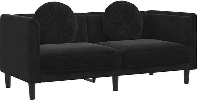vidaXL 2-Sitzer Sofa in Schwarz aus Samt mit Kissen im modernen Design, B: 173,5 cm, H: 77,0 cm, T: 70,0 cm - Bild 1
