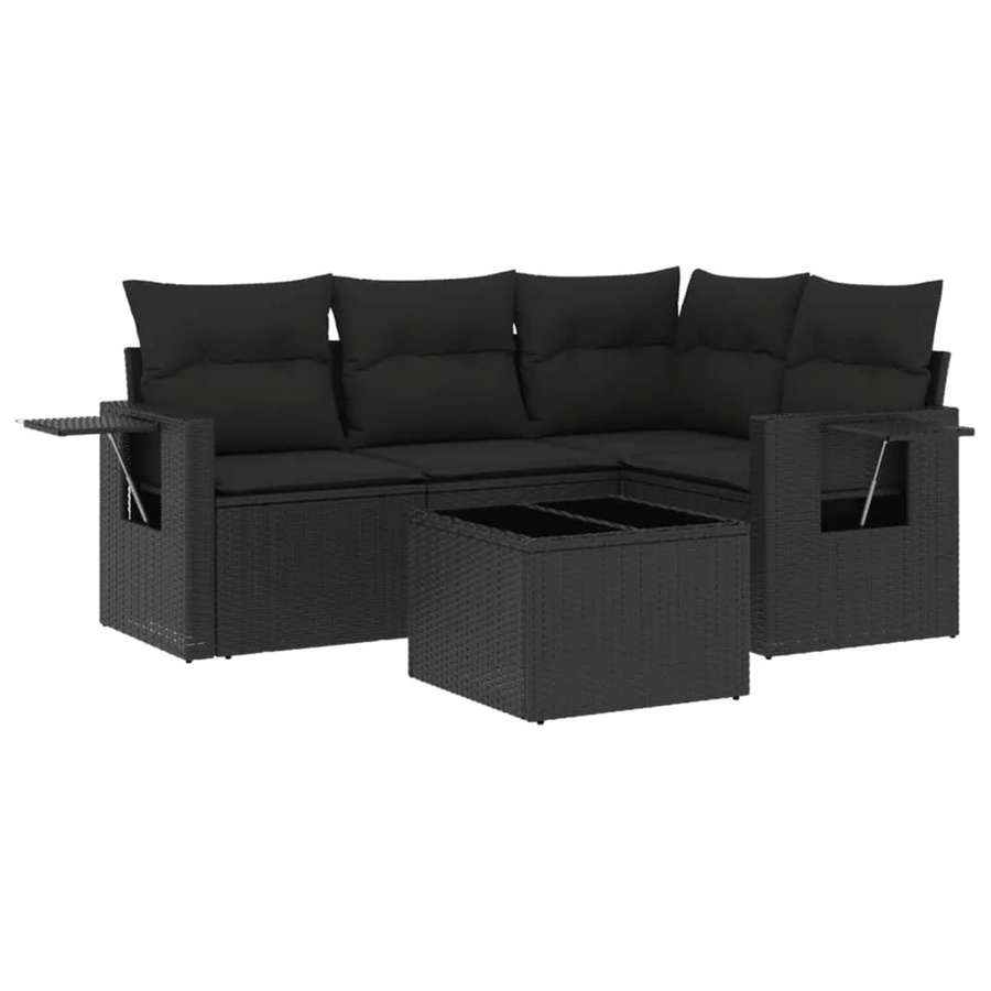 vidaXL 5-teilige Garten-Sofagarnitur in L-Form aus schwarzem Poly-Rattan mit Kissen und pulverbeschichtetem Stahlgestell - Bild 2