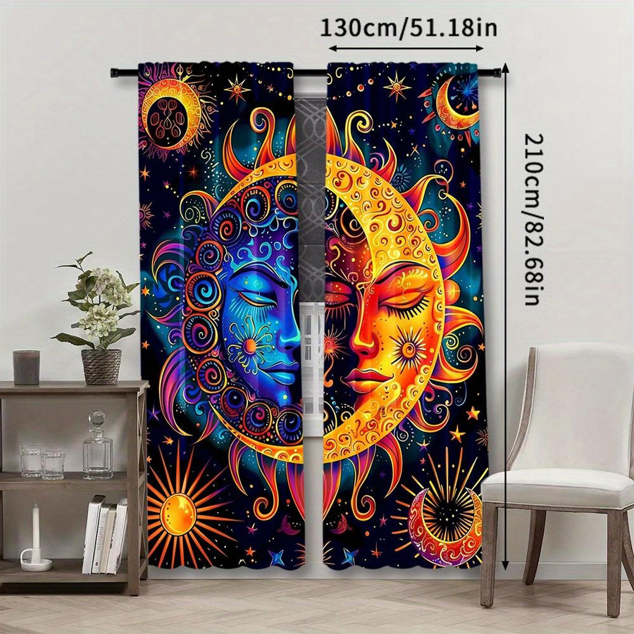 Tonnika Chen Vorhang-Set mit abstraktem Sonne-Mond-Design in Multicolor, 2er-Set aus Polyester, Breite: 100 cm, Höhe: 70 cm - Bild 4