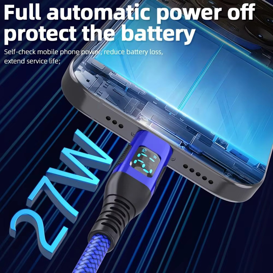 LAIHONEN USB-C zu Lightning Kabel mit LED-Anzeige und blauer Nylon-Ummantelung für schnelles Laden von iPhone und iPad - Bild 5