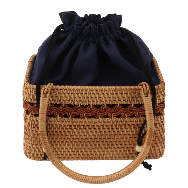 Vintage Rattan-Tragetasche mit floralem Design in Braun von KONNWEI - Bild 4