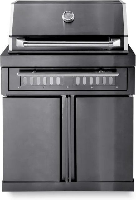 MyOutdoorKitchen Freistehender Holzkohlegrill Black Collection in Schwarz-Anthrazit mit Edelstahl-Elementen, Temperaturanzeige und Rollen - Bild 1