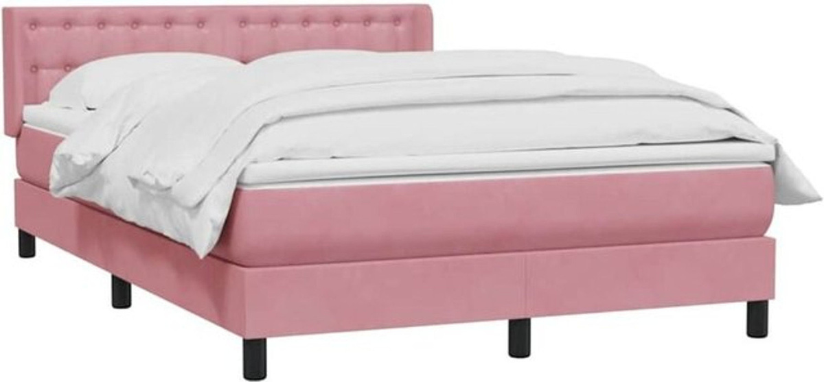 vidaxl Boxspringbett mit Matratze in Rosa und Weiß aus Samt, B/T/H: 140 x 220 cm - Bild 1