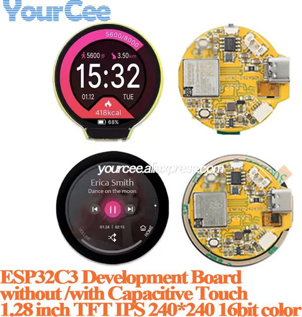 ESP32-C3 Entwicklungsboard von Your Cee mit 1,28 Zoll TFT IPS LCD-Bildschirm, GC9A01 WiFi/BLE-Modul und kapazitivem Touchscreen für Arduino - Bild 1