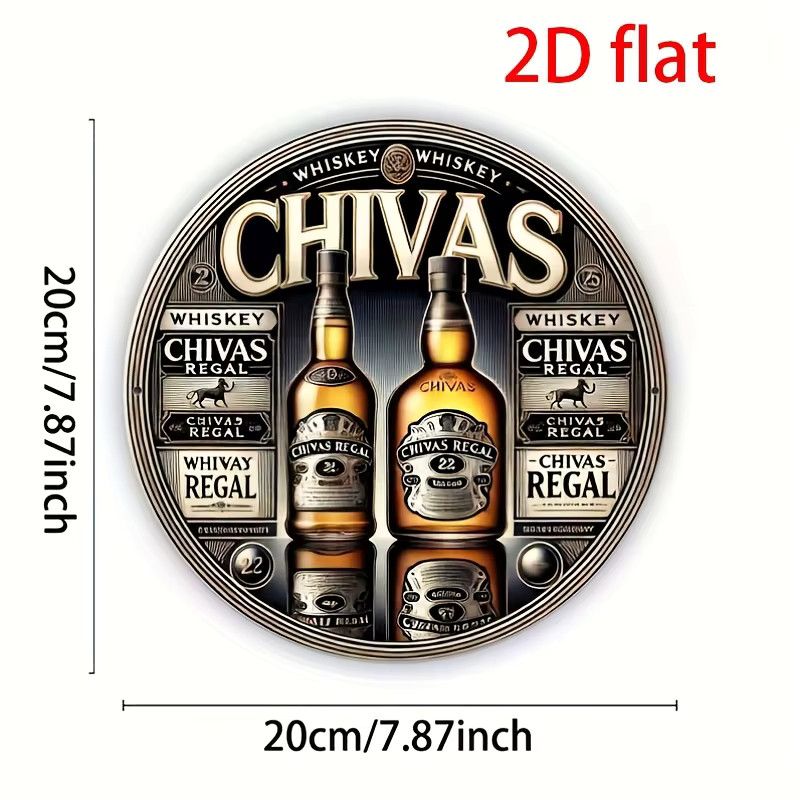 HELLOYOUNG Chivas Whiskey Rundes Metallschild aus Aluminium für deine Wanddekoration Durchmesser: 20 cm - Bild 2