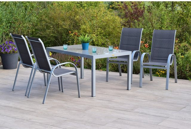 Merxx Amalfi di Lusso Gartenmöbel Set aus 5 Teilen mit 4 Stapelsesseln und Gartentisch in Anthrazit, Tisch B: 150 cm, T: 90 cm - Bild 1
