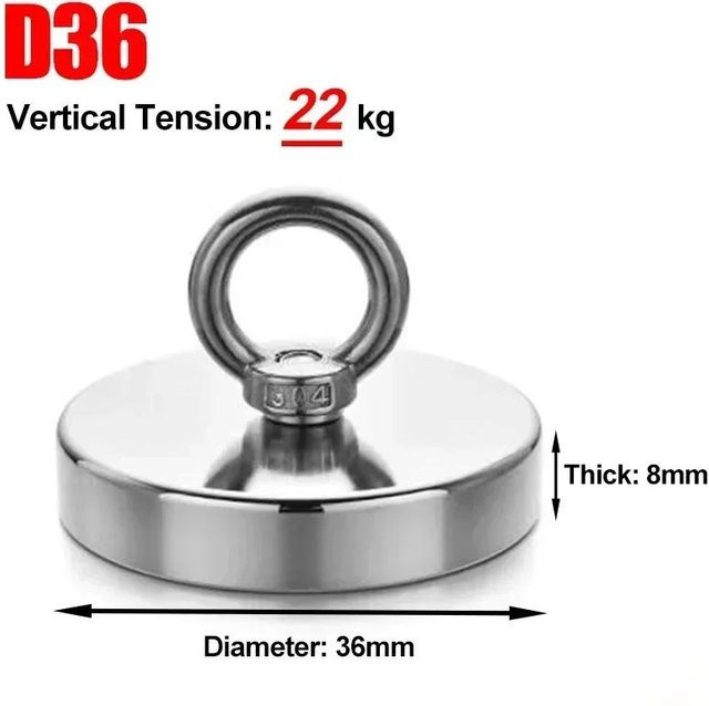 Popular House Neodym Magnet mit Haken für Topfangeln und Bergungen, Silber, Stahl - Bild 1