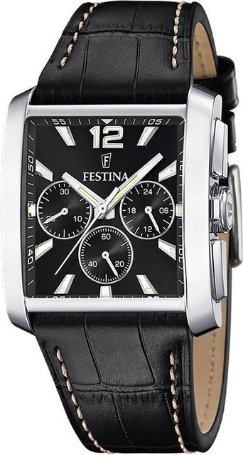 Festina Chronograph, Quarz, Edelstahl, Leder, Schwarz, 38 mm, Herren - Bild 1