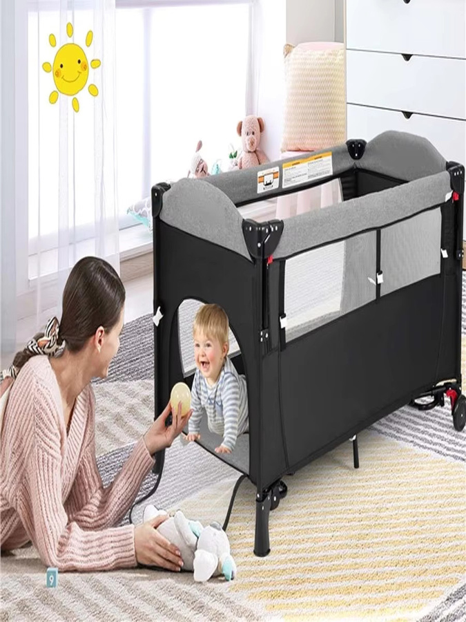 GOFLAME 5-in-1 Reisebett für Babys in Grau mit Matratze, Wickelunterlage, Spielzeug, Spieluhr und Tragetasche, B/B: 120 x 60 cm - Bild 7