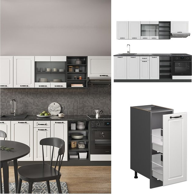 Vicco Küchenzeile R-Line Landhaus Einbauküche in Anthrazit und Weiß, Breite: 240 cm - Bild 1