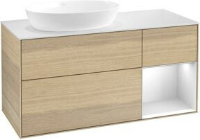 V&B Waschtischunterschrank Finion Wandbeleuchtung in Weiß mit Eichenregal, Breite: 120 cm, Tiefe: 50,1 cm, Höhe: 50,1 cm - Bild 1