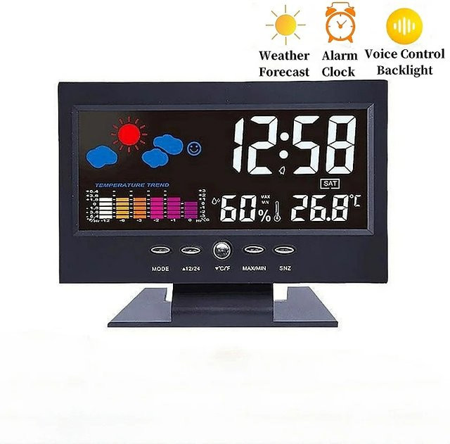NOCCLILI Digitale Wetterstation in Schwarz mit Temperatur- und Feuchtigkeitsmesser, Uhr, Thermometer, Hygrometer, Kalender und Temperaturtrend-Alarm - Bild 1