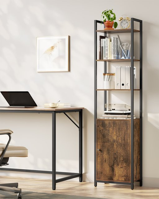 VASAGLE Bücherregal mit Türen und offenen Regalfächern, Braun-Schwarz, H x B x T: 159,5 x 40 x 24 cm - Bild 1