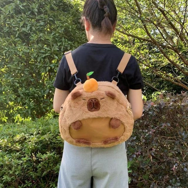 Yiran Health & Beauty Capybara Plüschrucksack, Tierpuppe, Braun - Bild 1