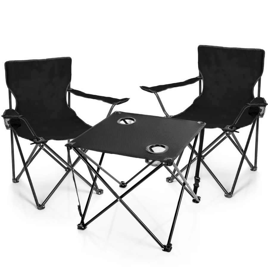 BigDean Campingset bestehend aus einem faltbaren Campingtisch und 2 Campingstühlen in Schwarz aus Stahl - Bild 2