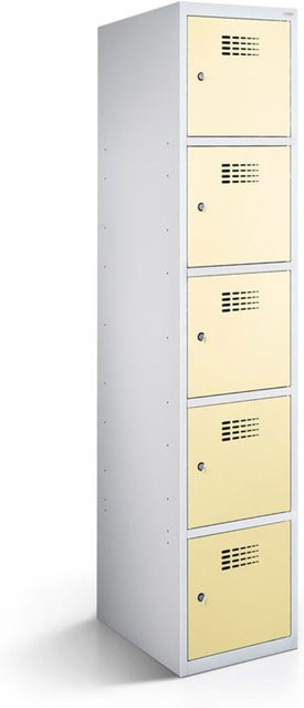 rotstahl Fächerschrank mit 5 Fächern in Elfenbein und lichtgrauem Korpus, B/T/H: 30 x 50 x 180 cm - Bild 1