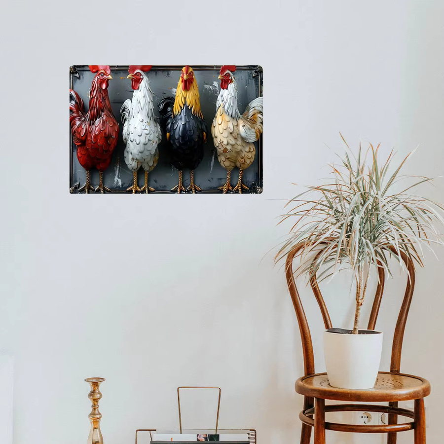 HELLOYOUNG Metall-Blechschild im Vintage-Stil mit Hahn-Illustration, rustikale Wanddekoration für Zuhause, Bar oder Café, B/H: 20,3 x 30,5 cm, mehrfarbig - Bild 5