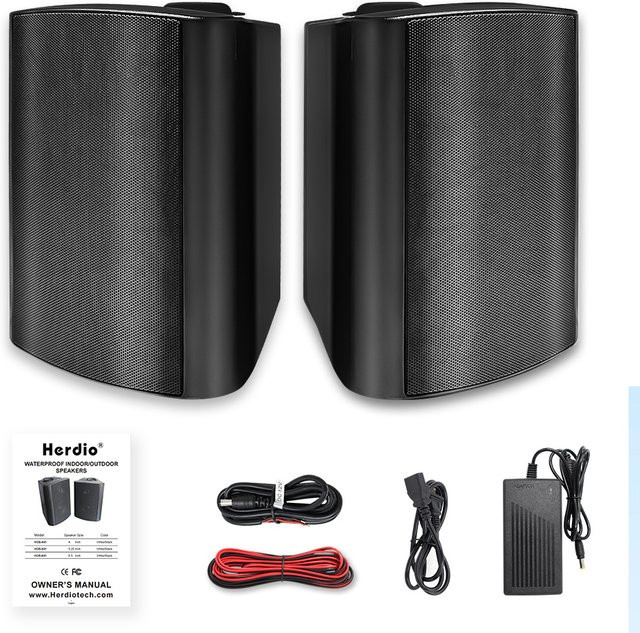 Herdio Bluetooth-Lautsprecher Set für Innen und Außen, wasserdichtes Wandmontagesystem, 300 Watt, Schwarz - Bild 1