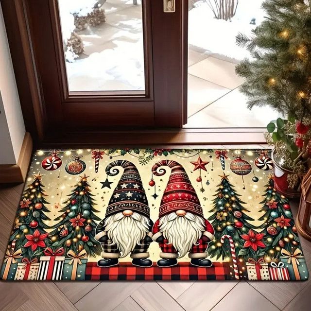 VIKAMA Weihnachtliche Fußmatte mit Santa Claus Muster für Eingang, Flur und Balkon - Bild 1