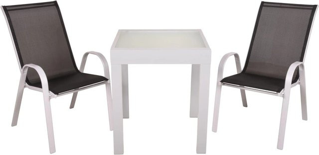 DELUKE Garten-Sitzgruppe NATALI 3-teiliges Gartenmöbel-Set aus Kunststoff in Schwarz mit Wellenglas-Optik - Bild 1