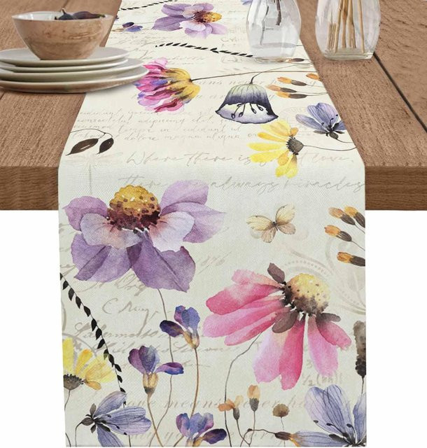 JMG Household Supplies Tischläufer aus Leinen mit floralem Design in Grau und Mehrfarbig, B/L: 150 x 33 cm - Bild 1