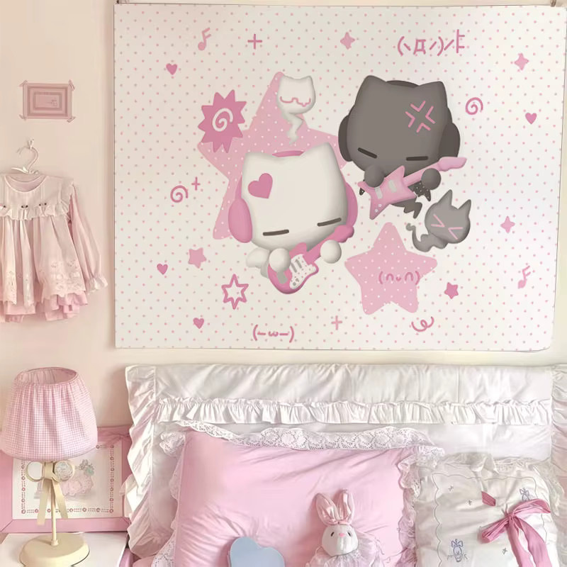 VIKAMA Wandteppich Ins Wind Note Kätzchen Wandbehang aus Stoff in Mehrfarbig für Wohnzimmer und Kinderzimmer - Bild 1
