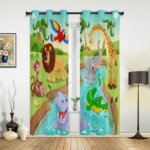 Tropischer Dschungel Vorhang mit Papagei und Pflanzen in Grün und Multicolour, halbtransparentes Dekovorhänge für Wohnzimmer, Schlafzimmer oder Kinderzimmer, Breite: 135 cm, Höhe: 60 cm - Bild 1