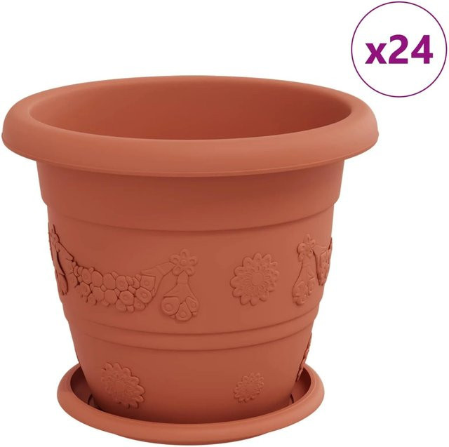 vidaXL Blumentöpfe aus Kunststoff, 24 Stück, Ziegelrot, Durchmesser: 26 cm, Höhe: 21,5 cm - Bild 1
