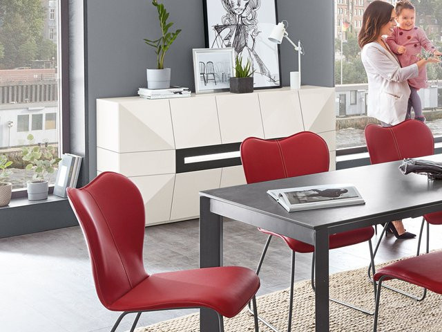 Sideboard MONDO PRISMA PLUS in Eiche und Hochglanz mit integrierter Beleuchtung, B/T/H: 175 x 53 x 90 cm - Bild 1