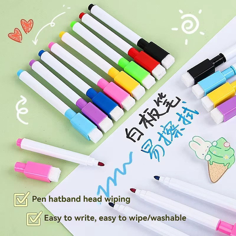 Whiteboard-Marker Set mit magnetischem Radierer, trocken abwischbar, Bullet-Spitze, 8 Farben (Schwarz und Mehrfarbig) - Bild 4