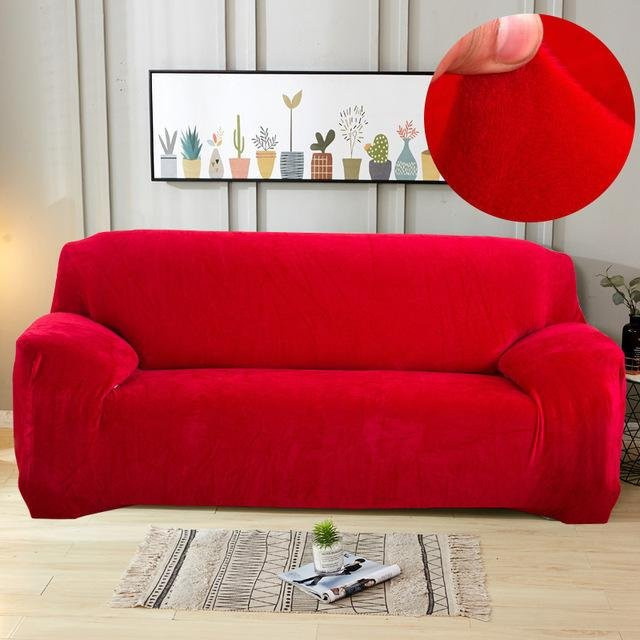 FebEr Samt-Plüsch-Sofabezug für Ecksofas und Chaiselongues, elastisch und rutschfest, Rot - Bild 1