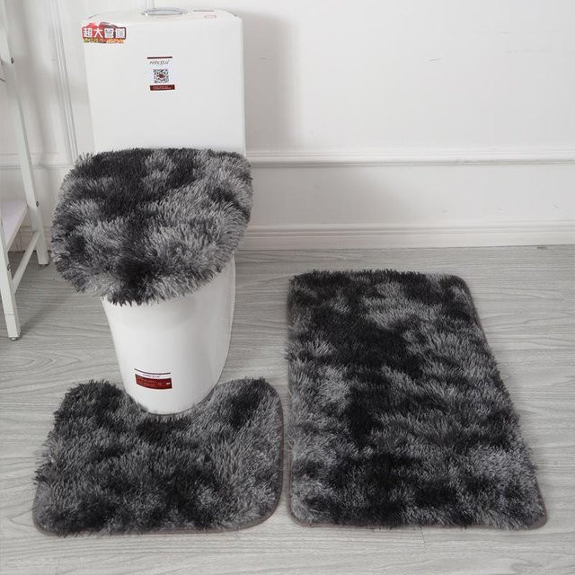 3-teiliges Set Badematten von Yiran Furniture in Grau, bestehend aus Badematte, Toilettensitzbezug und WC-Fußmatte, rutschfest und saugfähig - Bild 1