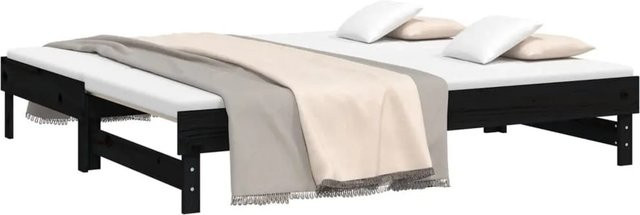 vidaXL Tagesbett aus massivem Kiefernholz mit Ausziehfunktion, Schwarz, B/T/H: 150 x 190 cm - Bild 1