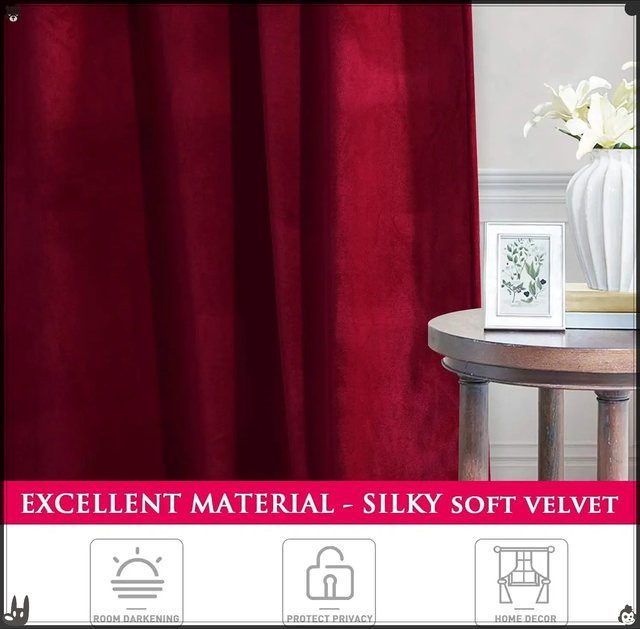 ZJBYZHOUSEHOLD Samtvorhang Rot, Thermoisolierender Theatervorhang aus Samt für Wohnzimmer und Schlafzimmer - Bild 1