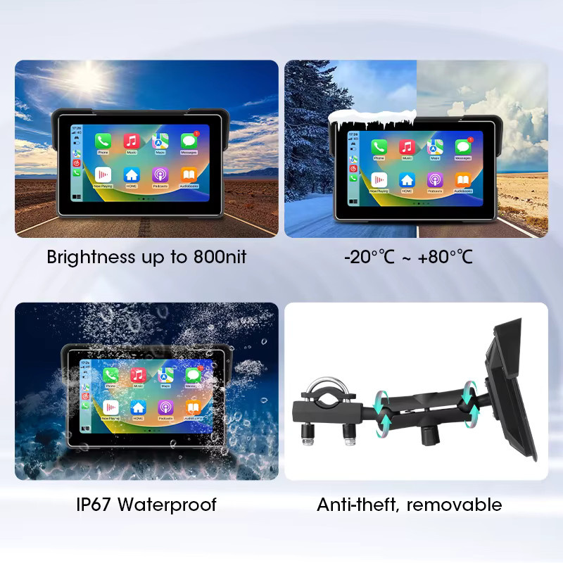 Jansite Motorrad-Navigationssystem mit Android Auto und Apple CarPlay, 5/7 Zoll tragbarer Bluetooth-Monitor, IP67 wasserdicht, Schwarz - Bild 6