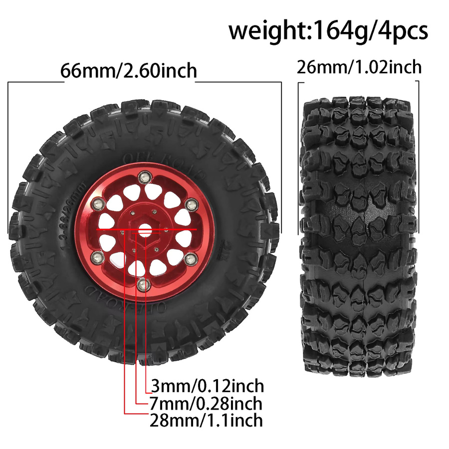 RC Aluminium 1,3 Räder Reifen Swamp Claw Mud Terrain, 66 * 26 mm, für 1/18 1/24 SCX24 TRX4M Upgrade RC Crawler Car, Räder - Bild 2