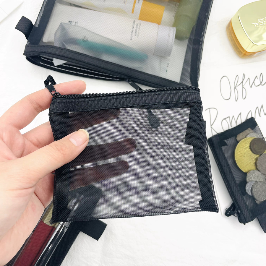 Modisches Nylon-Aufbewahrungsset aus atmungsaktivem Mesh für Kosmetik und Schreibwaren, Organizer-Beutel für deine Reise - Bild 5