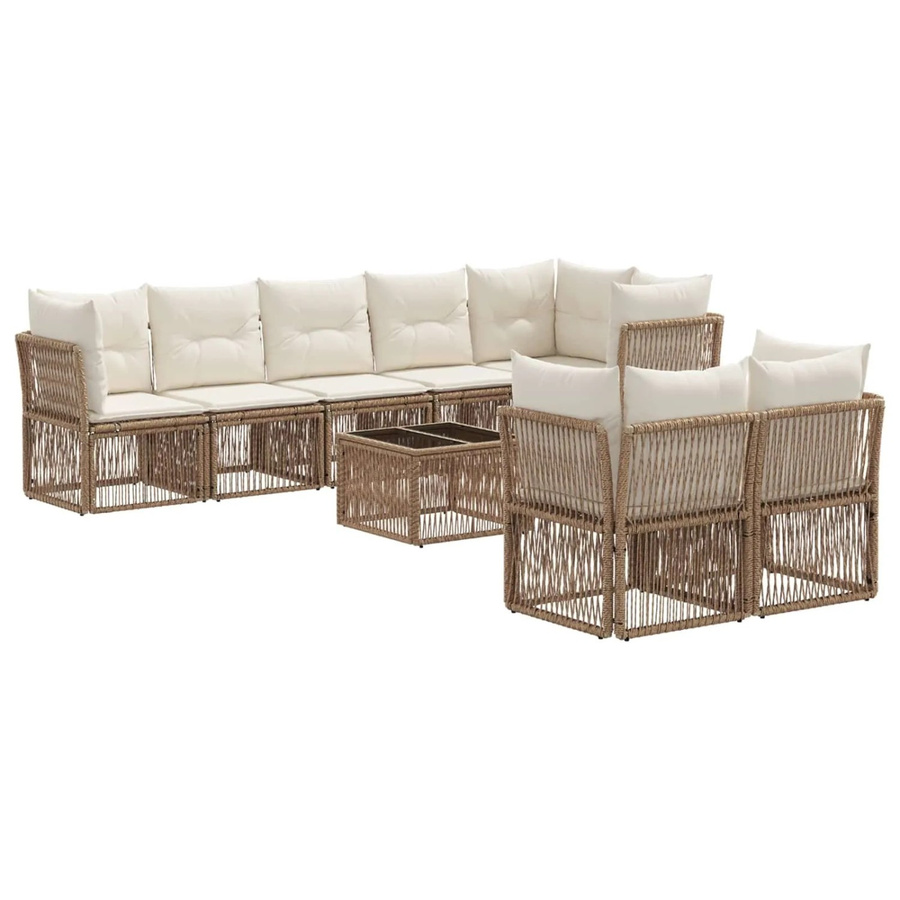 vidaXL Gartensofa-Set 9-teilig in Beige aus Poly-Rattan mit Polsterung und Tisch - Bild 2