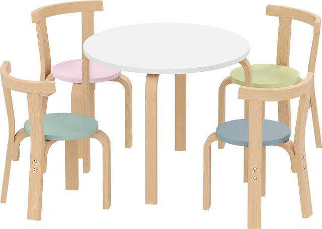 AIYAPLAY Kindertisch Set aus Massivholz mit 4 Stühlen, 5-teilige Sitzgruppe für Kinder von 3-8 Jahren, Bunt - Bild 1