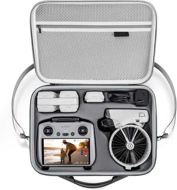 DJI Flip Fly More Combo Tragetasche aus PU-Leder in Grau für Zubehör, Akkus und Ladehub - Bild 1