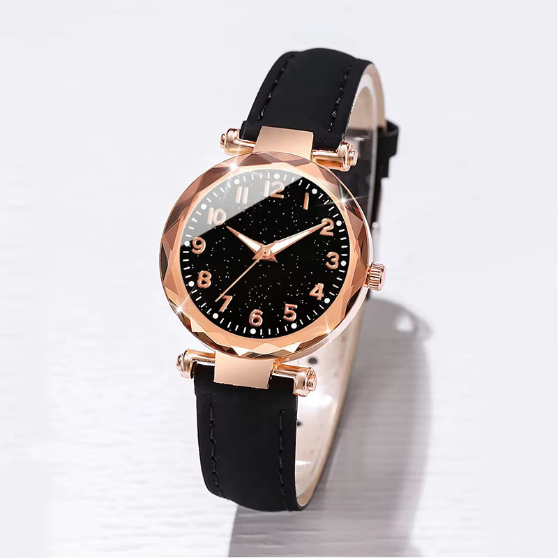 Armbanduhr Set, Quarz, Leder, Schwarz, Damen - Bild 4