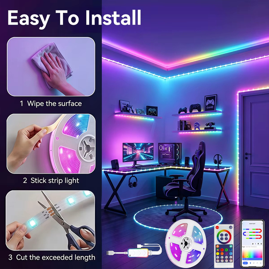 Tuya Smart RGBIC LED-Lichtstreifen mit App- und Bluetooth-Steuerung, USB-Betrieb, Multicolour, ideal als TV-Hintergrundbeleuchtung - Bild 5