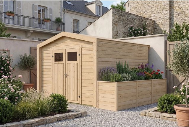 Weka Holz-Gartenhaus Killarney mit Satteldach in Natur Braun, B: 384 cm, T: 313 cm, H: 246 cm - Bild 1