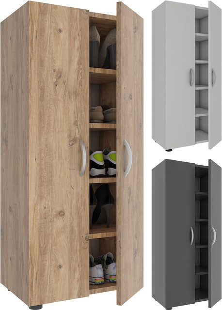 VCM Schuhschrank Ulas aus Holz in Grau mit 5 Fächern und 2 Drehtüren, H x B x T: 108 x 49 x 30 cm - Bild 1