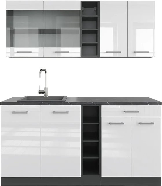 Vicco R-Line Singleküche Weiß Hochglanz und Anthrazit, Breite: 160 cm - Bild 1