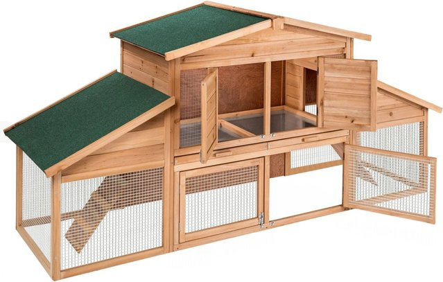 tectake Kleintierstall Johannes aus Holz mit 2 Etagen und ausziehbarer Schublade, Braun, B/T/H: 226 x 77 x 95,5 cm - Bild 2