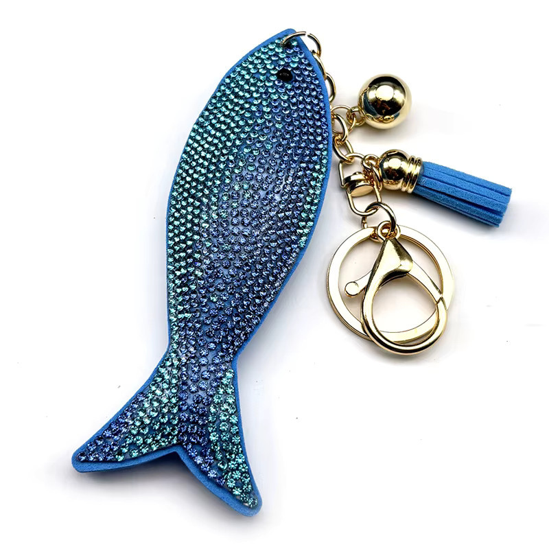 JYTF Schlüsselanhänger Fisch, Leder, Gold Farbe, Blau, Unisex - Bild 2