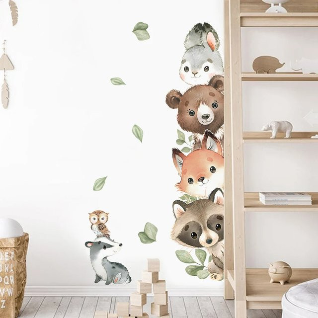 Kingsmile Wandaufkleber Aquarell Cartoon Waldtiere Bär und Kaninchen in Mehrfarbig für Kinderzimmer und Schlafzimmer - Bild 1