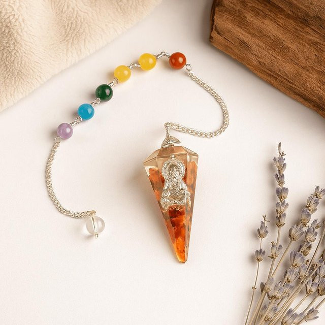 Orgonit Chakra Pendel Buddha von SHAMTAM in Multicolor mit Harz und Metallspänen - Bild 1